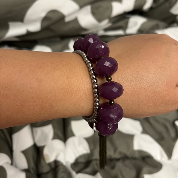 Chunky Bead Bracelet Boho Plum Festival Fringe Statement AVON Jewelry Anthro New - Picture 2 of 4